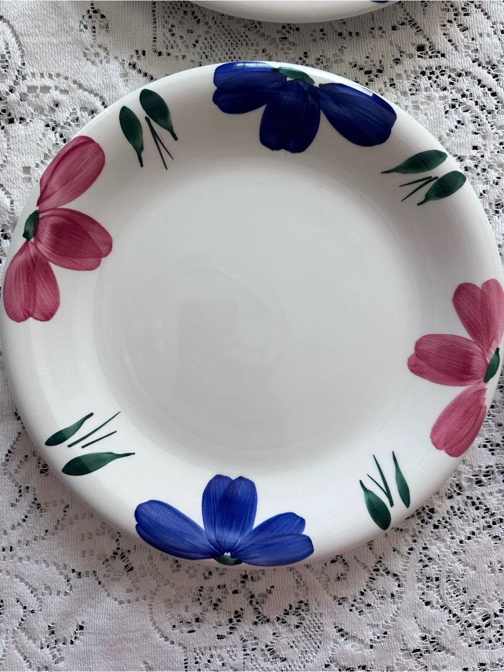 Vintage Furio Home Italy Hand Painted Blue Pink Floral Dinnerware Plates 4